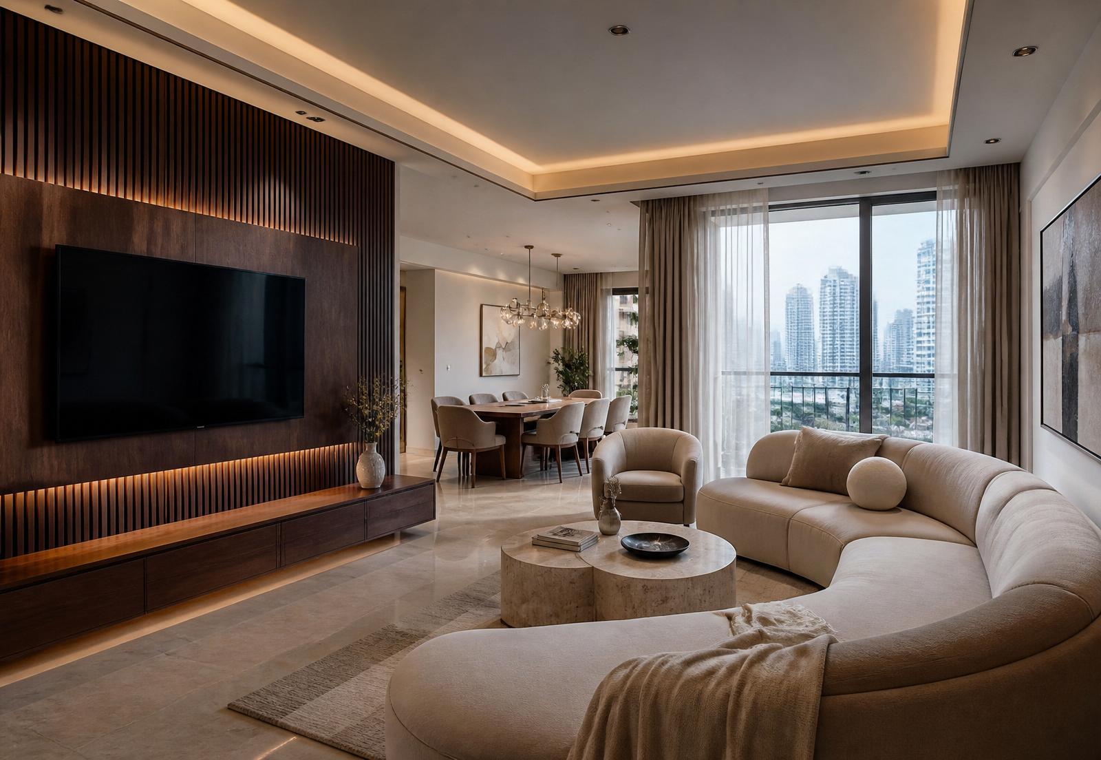 Contemporary Living — Living & Dining Interior in Mumbai by Cozy Home Interiors
