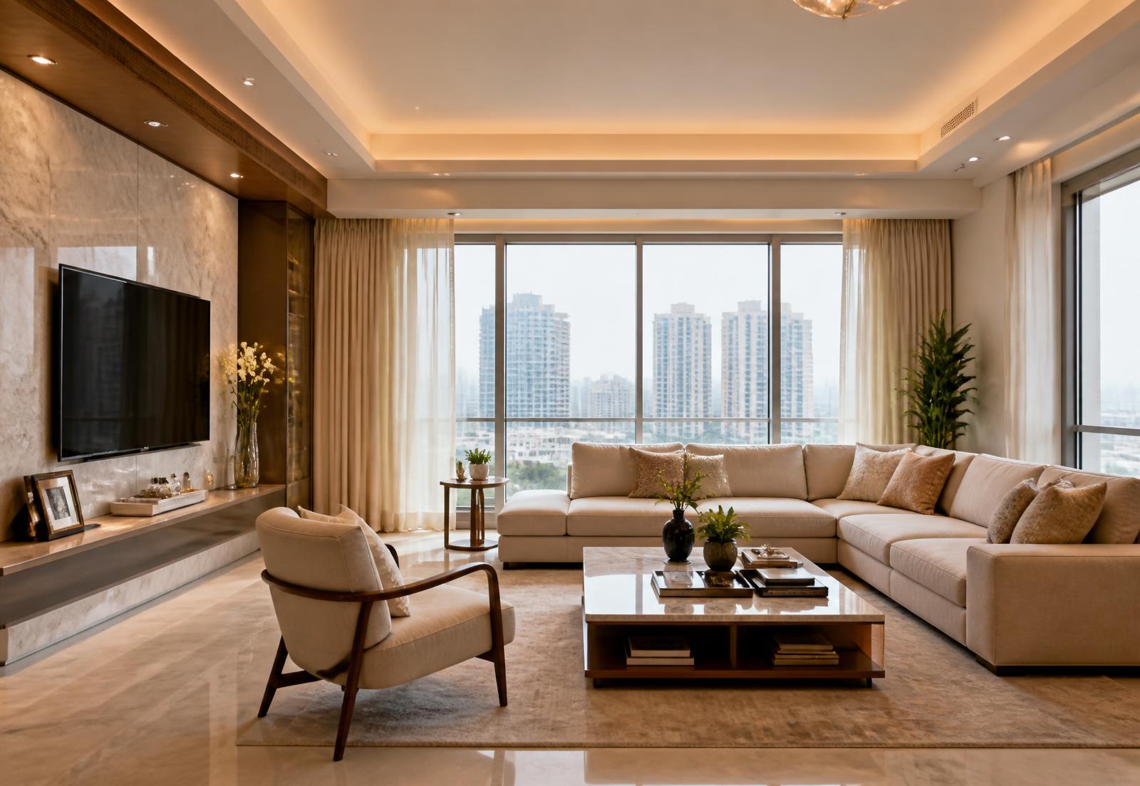 Aurelia Residence — Luxury Living Room Interior in Mumbai by Cozy Home Interiors